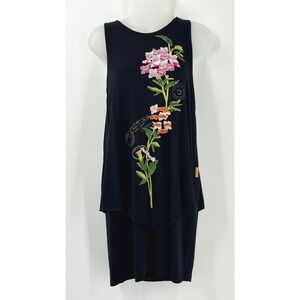 Whimsical Floral Applique Layered Knit Dress Womens sz L artsy fairy cottagecore